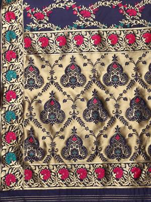 Glemora NevyBlue Beautiful Ethnic Wear Silk Blend Banarasi Traditional Saree 5