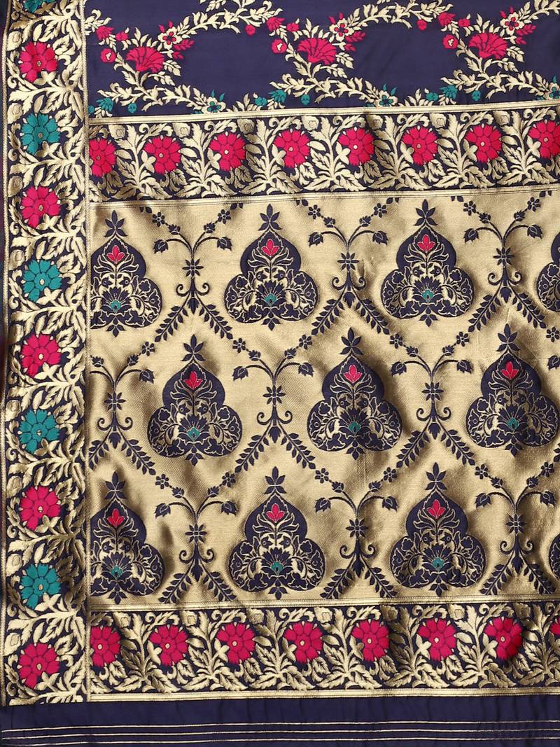 Glemora NevyBlue Beautiful Ethnic Wear Silk Blend Banarasi Traditional Saree