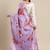 Lavender Color Heavy Japan Satin Printed With Pearl Lace Border Work Saree With Un Stitched Blouse