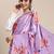 Lavender Color Heavy Japan Satin Printed With Pearl Lace Border Work Saree With Un Stitched Blouse