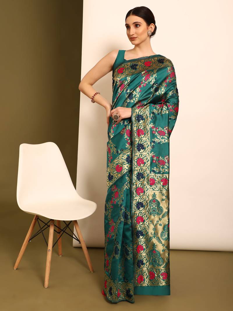 Glemora Rama Beautiful Ethnic Wear Silk Blend Banarasi Traditional Saree