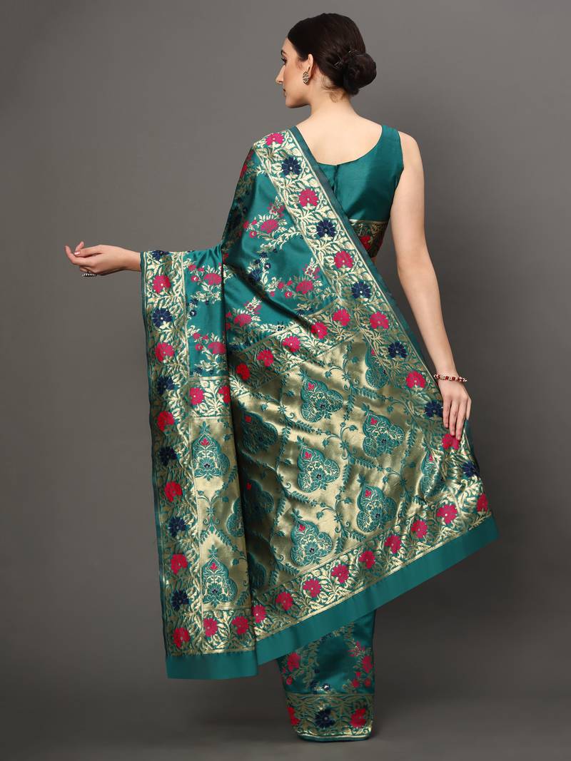 Glemora Rama Beautiful Ethnic Wear Silk Blend Banarasi Traditional Saree