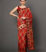Glemora Red Beautiful Ethnic Wear Silk Blend Banarasi Traditional Saree
