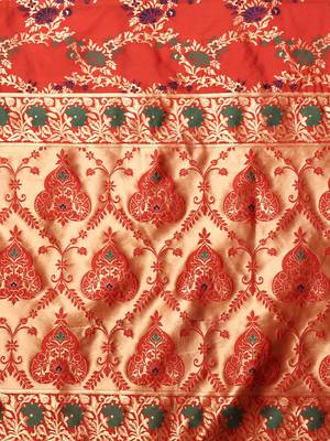 Glemora Red Beautiful Ethnic Wear Silk Blend Banarasi Traditional Saree 5