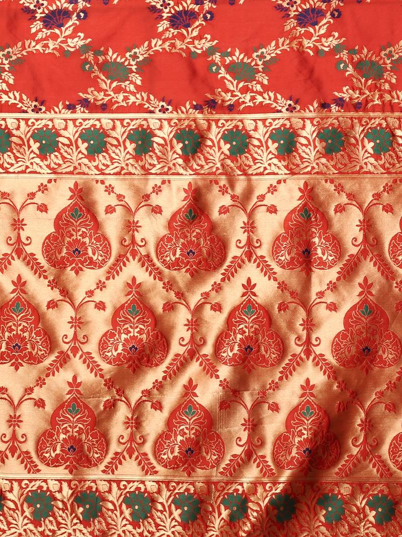 Glemora Red Beautiful Ethnic Wear Silk Blend Banarasi Traditional Saree