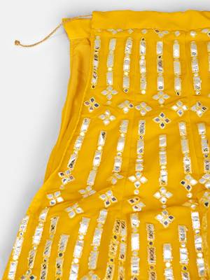 Yellow and SilverToned Embellished Mirror Work Semi stitched Lehenga and Unstitched Blouse With 9