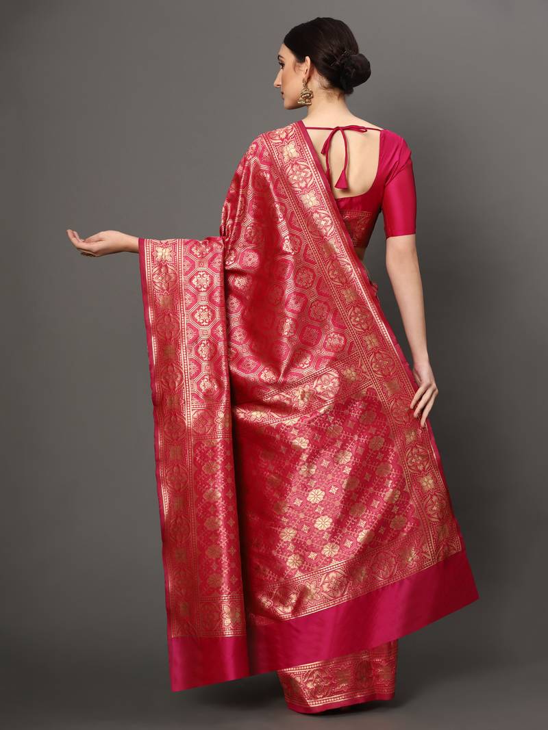 Glemora Pink Fancy Ethnic Wear Silk Blend Banarasi Traditional Saree