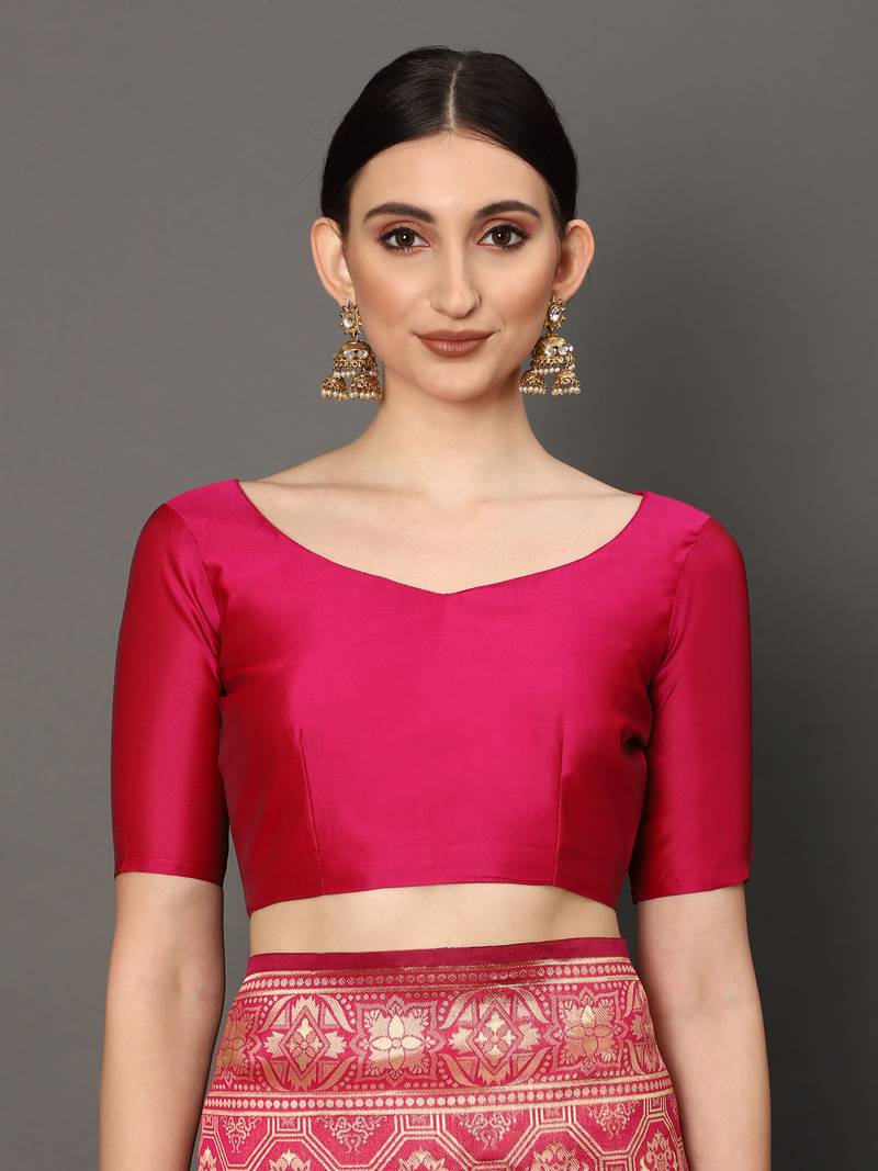 Glemora Pink Fancy Ethnic Wear Silk Blend Banarasi Traditional Saree