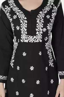 Hand Embroidered Black Cotton Lucknowi Chikankari Kurti