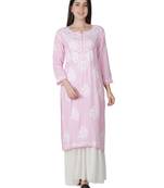 Hand Embroidered Pink Cotton Lucknowi Chikan Kurti