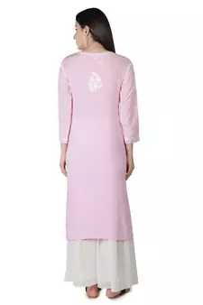 Hand Embroidered Pink Cotton Lucknowi Chikan Kurti