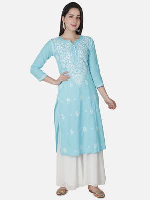 Seva Chikan Hand Embroidered Grey Cotton Lucknowi Chikankari Kurti 1