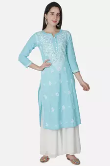 Seva Chikan Hand Embroidered Grey Cotton Lucknowi Chikankari Kurti