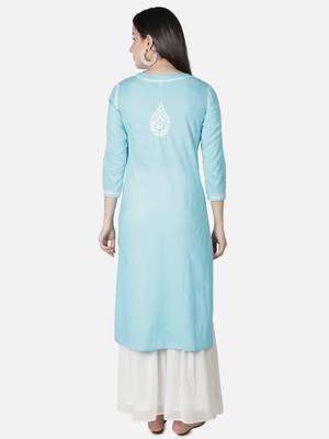 Seva Chikan Hand Embroidered Grey Cotton Lucknowi Chikankari Kurti 2