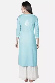 Seva Chikan Hand Embroidered Grey Cotton Lucknowi Chikankari Kurti