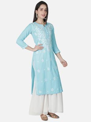 Seva Chikan Hand Embroidered Grey Cotton Lucknowi Chikankari Kurti 3