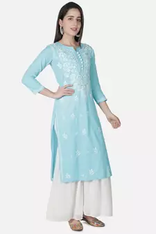 Seva Chikan Hand Embroidered Grey Cotton Lucknowi Chikankari Kurti