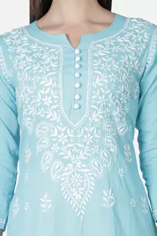 Seva Chikan Hand Embroidered Grey Cotton Lucknowi Chikankari Kurti