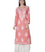 Seva Chikan Hand Embroidered Pink Cotton Lucknowi Chikankari Kurti