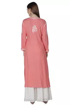 Seva Chikan Hand Embroidered Pink Cotton Lucknowi Chikankari Kurti
