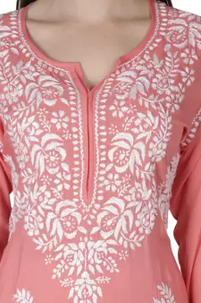 Seva Chikan Hand Embroidered Pink Cotton Lucknowi Chikankari Kurti