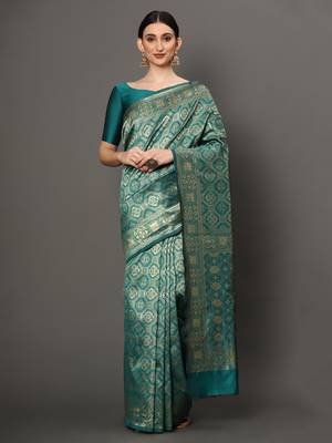 Glemora Rama Fancy Ethnic Wear Silk Blend Banarasi Traditional Saree 1