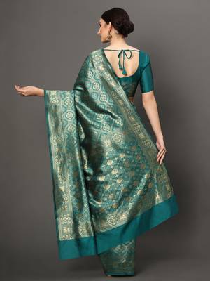 Glemora Rama Fancy Ethnic Wear Silk Blend Banarasi Traditional Saree 2