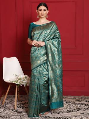 Glemora Rama Fancy Ethnic Wear Silk Blend Banarasi Traditional Saree 3