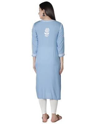 Hand Embroidered Blue  Cotton  Lucknowi Chikankari Kurti 2