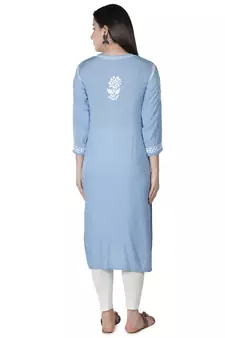 Hand Embroidered Blue  Cotton  Lucknowi Chikankari Kurti
