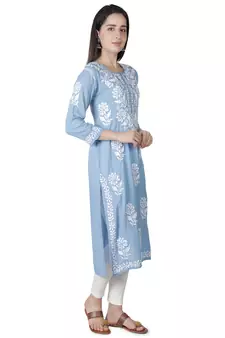 Hand Embroidered Blue  Cotton  Lucknowi Chikankari Kurti
