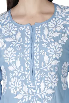 Hand Embroidered Blue  Cotton  Lucknowi Chikankari Kurti