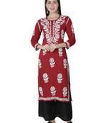 Seva Chikan Hand Embroidered Maroon Cotton Lucknowi Chikankari Kurti