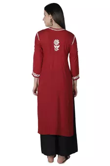 Seva Chikan Hand Embroidered Maroon Cotton Lucknowi Chikankari Kurti