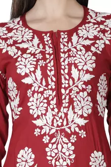 Seva Chikan Hand Embroidered Maroon Cotton Lucknowi Chikankari Kurti