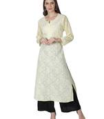 Hand Embroidered Lemon Cotton Lucknowi Chikankari Kurti