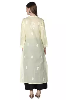Hand Embroidered Lemon Cotton Lucknowi Chikankari Kurti