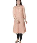 Hand Embroidered Peach Cotton Lucknowi Chikankari Kurti