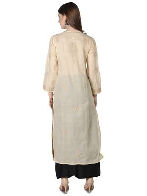 Hand Embroidered Fawn Cotton Lucknowi Chikankari Kurti 2