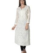 Hand Embroidered Cream Cotton Lucknowi Chikankari Kurti