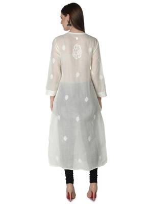Hand Embroidered Cream Cotton Lucknowi Chikankari Kurti 2