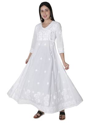 Seva Chikan Hand Embroidered White Cotton Lucknowi Chikankari Kurti 1