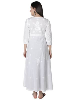 Seva Chikan Hand Embroidered White Cotton Lucknowi Chikankari Kurti 2