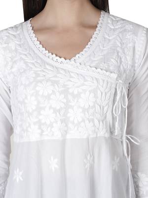 Seva Chikan Hand Embroidered White Cotton Lucknowi Chikankari Kurti 5