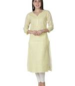 Hand Embroidered Lemon Cotton Lucknowi Chikankari kurti