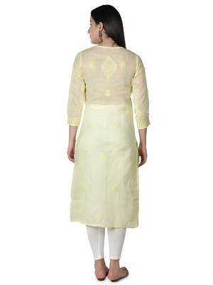 Hand Embroidered Lemon Cotton Lucknowi Chikankari kurti 2