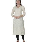 Hand Embroidered Cream Cotton Lucknowi Chikankari kurti