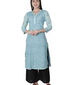 Hand Embroidered Blue Cotton Lucknowi Chikankari Kurti