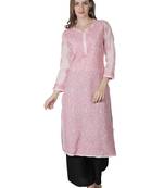 Hand Embroidered Pink Cotton Lucknowi Chikankari Kurti