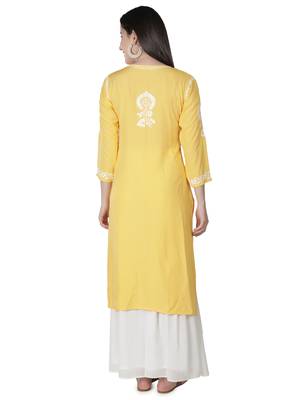 Hand Embroidered Yellow Cotton Lucknowi Chikankari Kurti 2